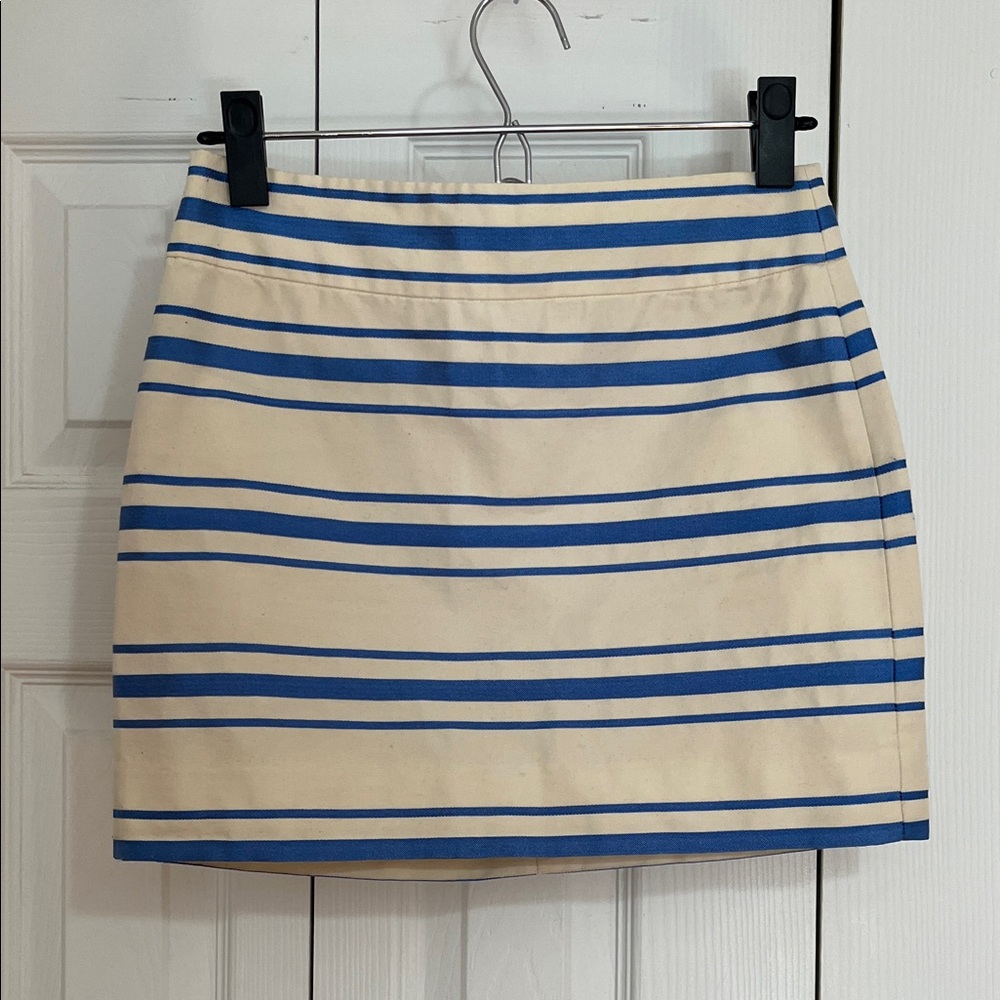 J. Crew Cream Mini Skirt with Blue Stripes